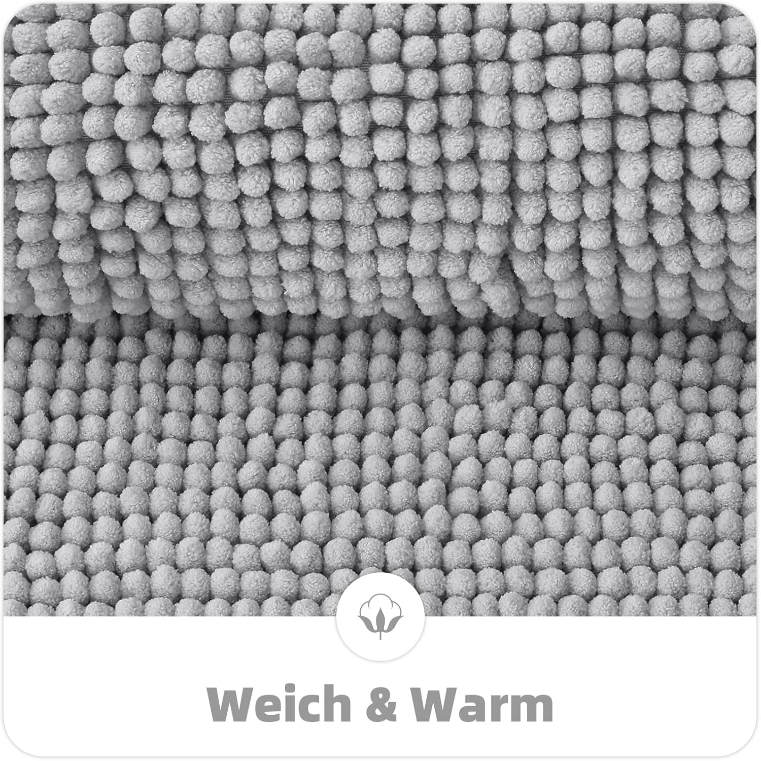 Thumbnail 6 de OLANLY Chenille Badematte 60 x 90 cm, hellgrau – rutschfest, saugfähig und waschbar