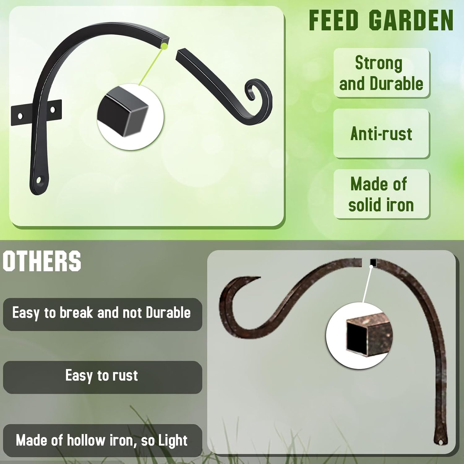 Thumbnail 4 de FEED GARDEN BJC-CBG-12IN-2 Wall-Mounted Plant Hooks, 12-Inch, Black, 2-Pack