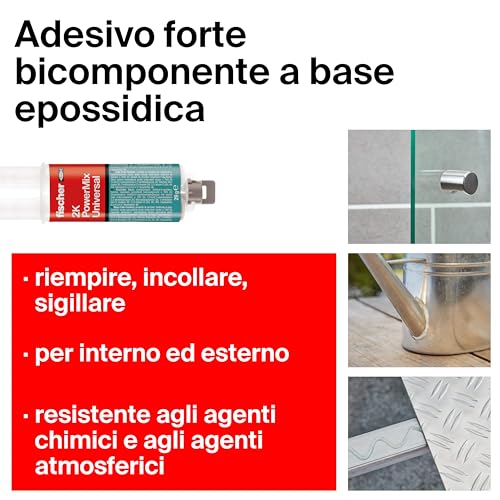 Detalle de Fischer 2 Pz Mega Colla Epossidica Bicomponente PowerMix NTJH: Adesivo trasparente ad alte prestazioni