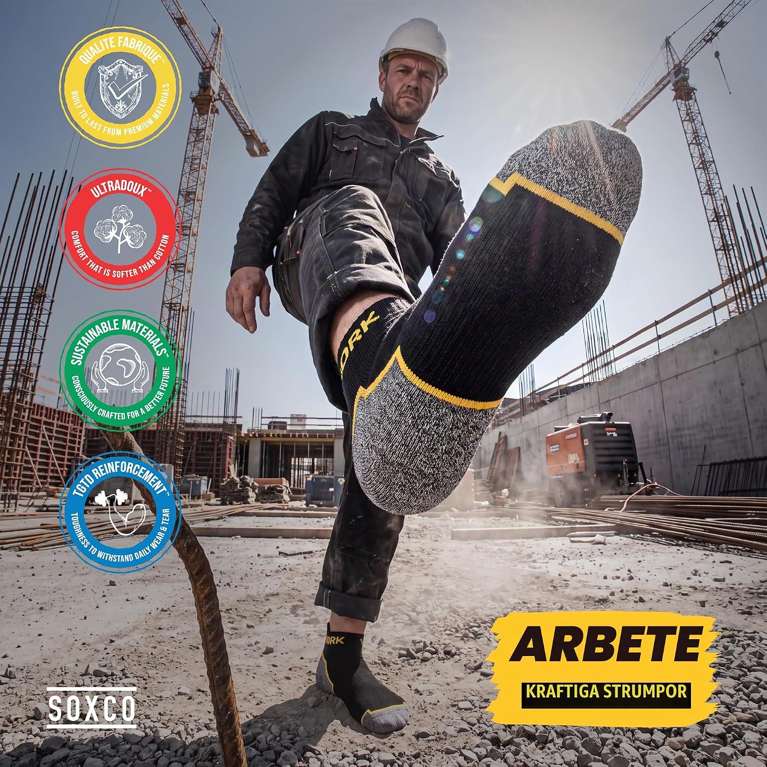 Detalle 2 de SOXCO WORK ankelstrumpor för arbete, svarta, 10 par med förstärkt häl och tå