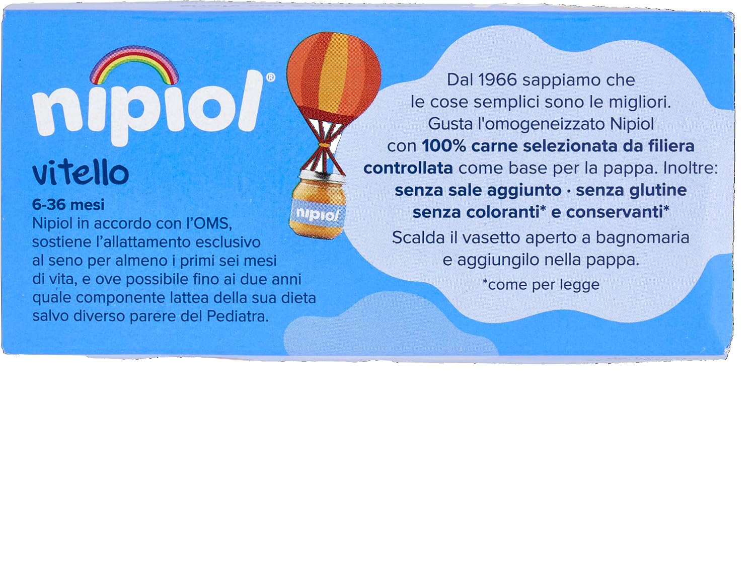 Detalle de Nipiol Omogeneizzato Vitello - 2x120 g, 12 confezioni: omogeneizzato di carne 100% vitello senza sale aggiunto