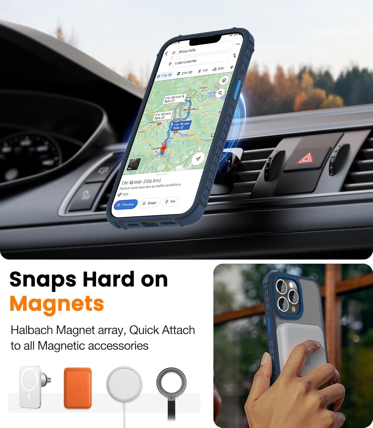 Detalle de DEERLAMN Strong Magnetic Case for iPhone 15 Pro Max (6.7-inch) with MagSafe compatibility — Forest Blue