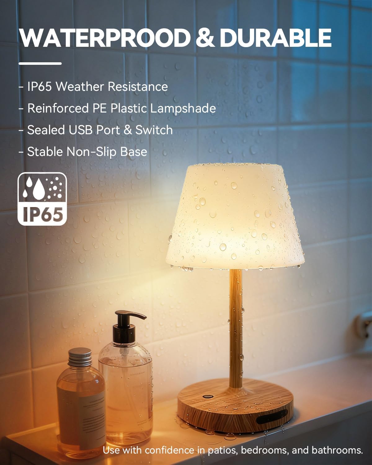 Detalle de SAIWEYA Outdoor Waterproof Shower Lamp: 8000mAh Cordless LED Table Lamp with Touch Dimming