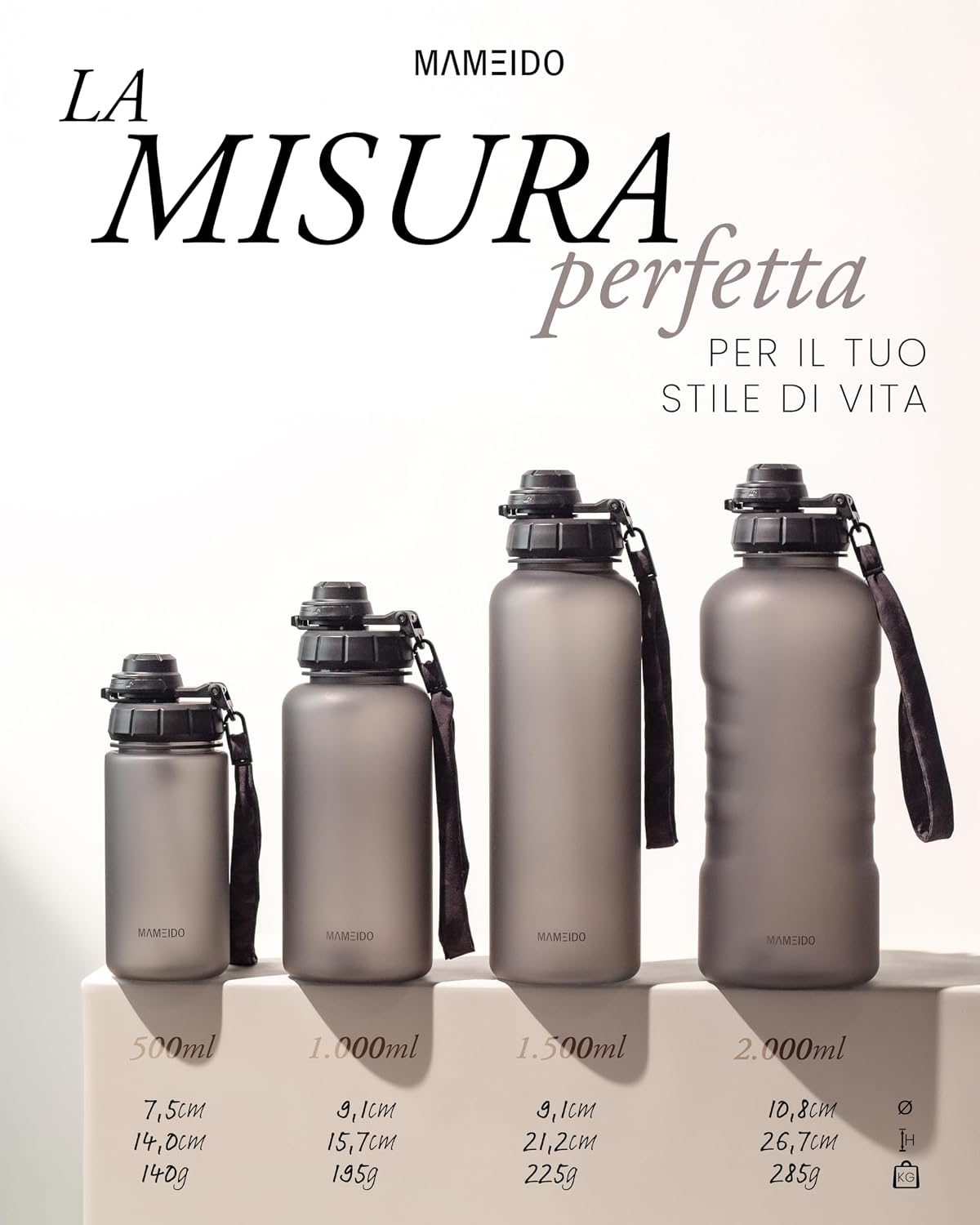 Thumbnail 5 de MAMEIDO borraccia con cannuccia 2 litri motivazionale con indicatore del tempo – Ivory Beige