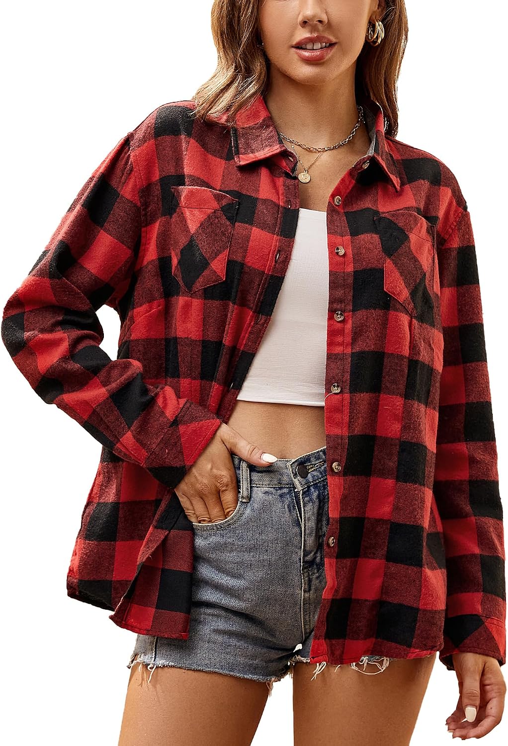 Detalle de Esabel.C Women's Flannel Shirt, Cotton Blend