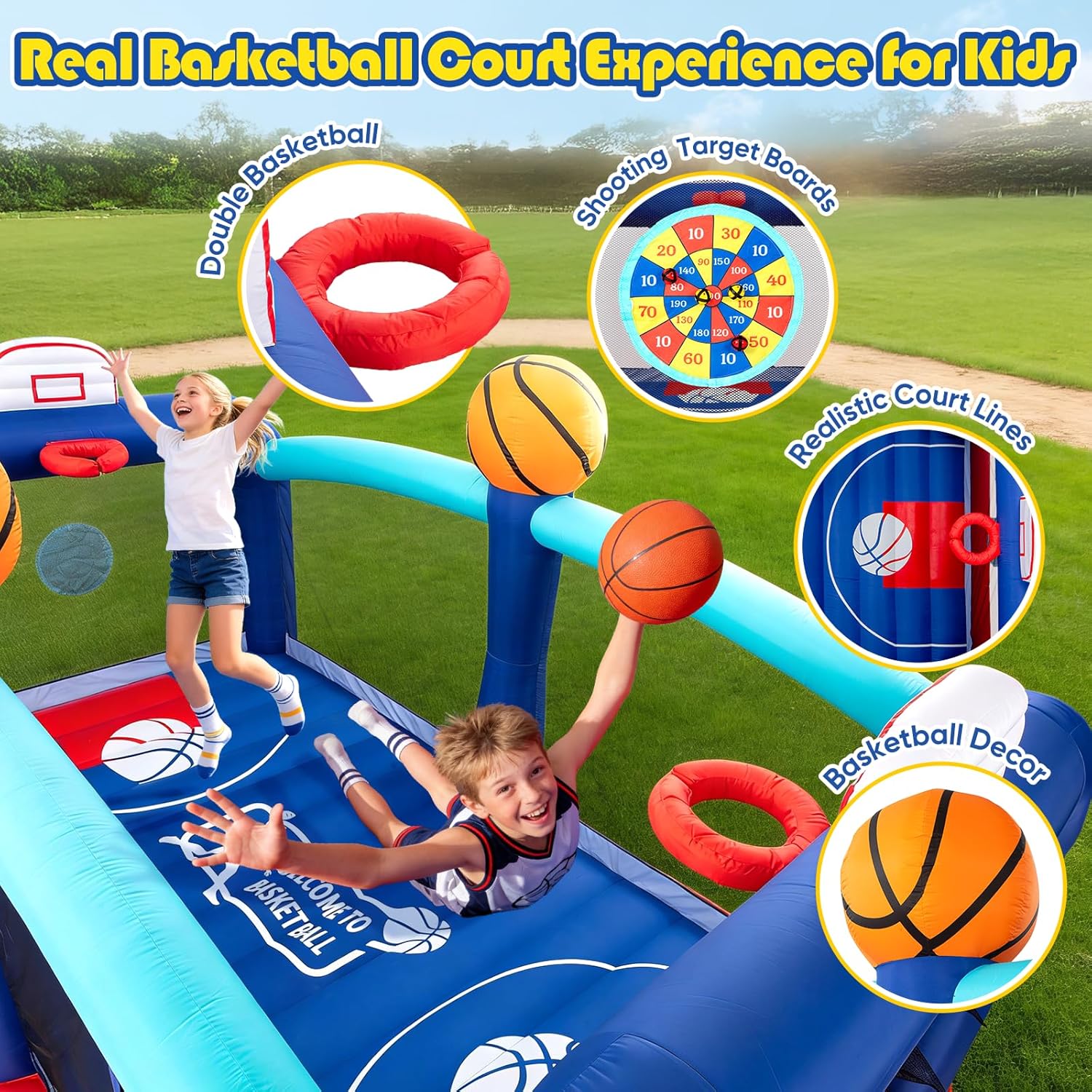 Detalle de Extra Large Basketball Bounce House for Big Kids: 16FT Inflatable with Slide & Dual Hoops