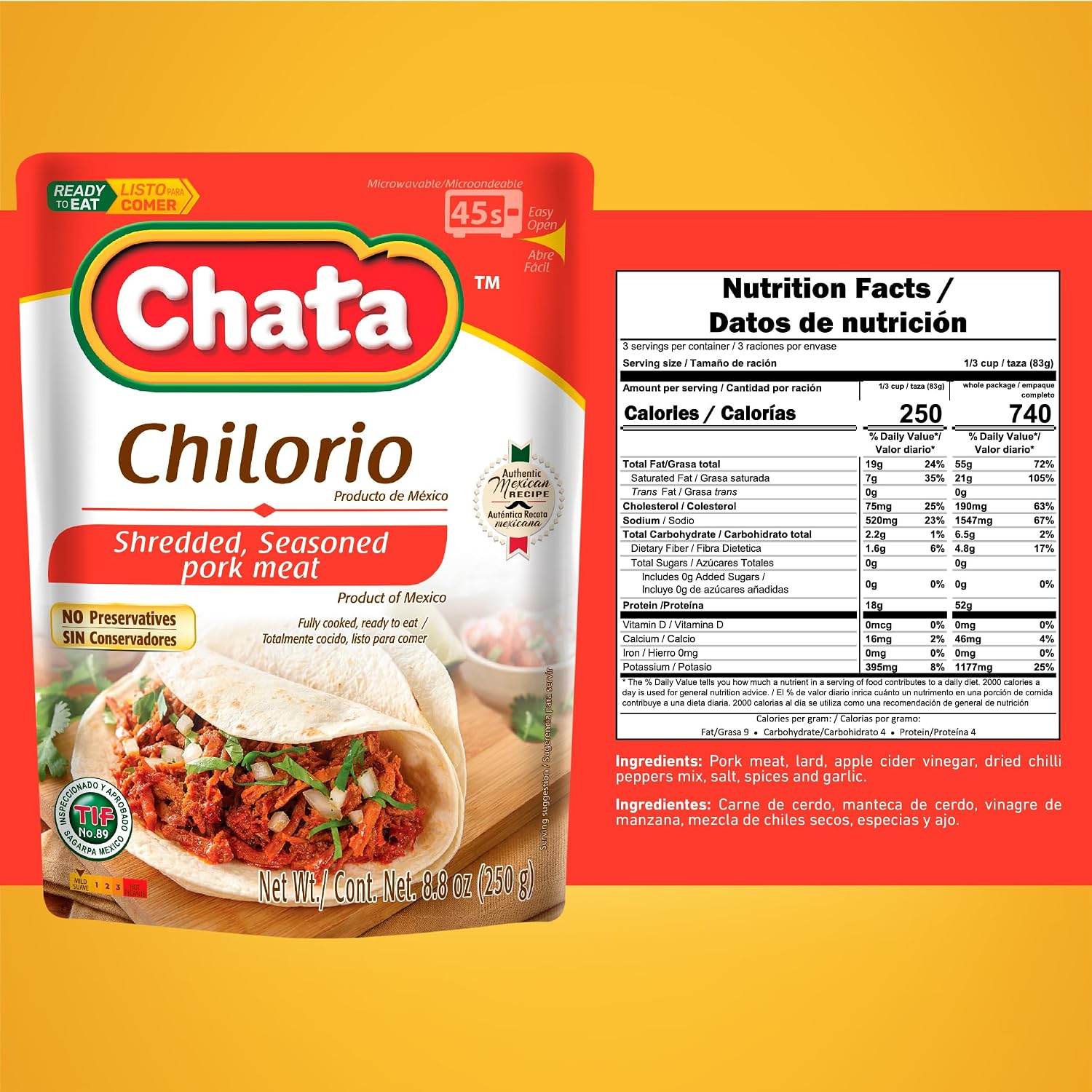 Detalle 1 de Chata Mexican Meats Variety Pack, 8.8 oz (6 Pack), Assorted Flavors