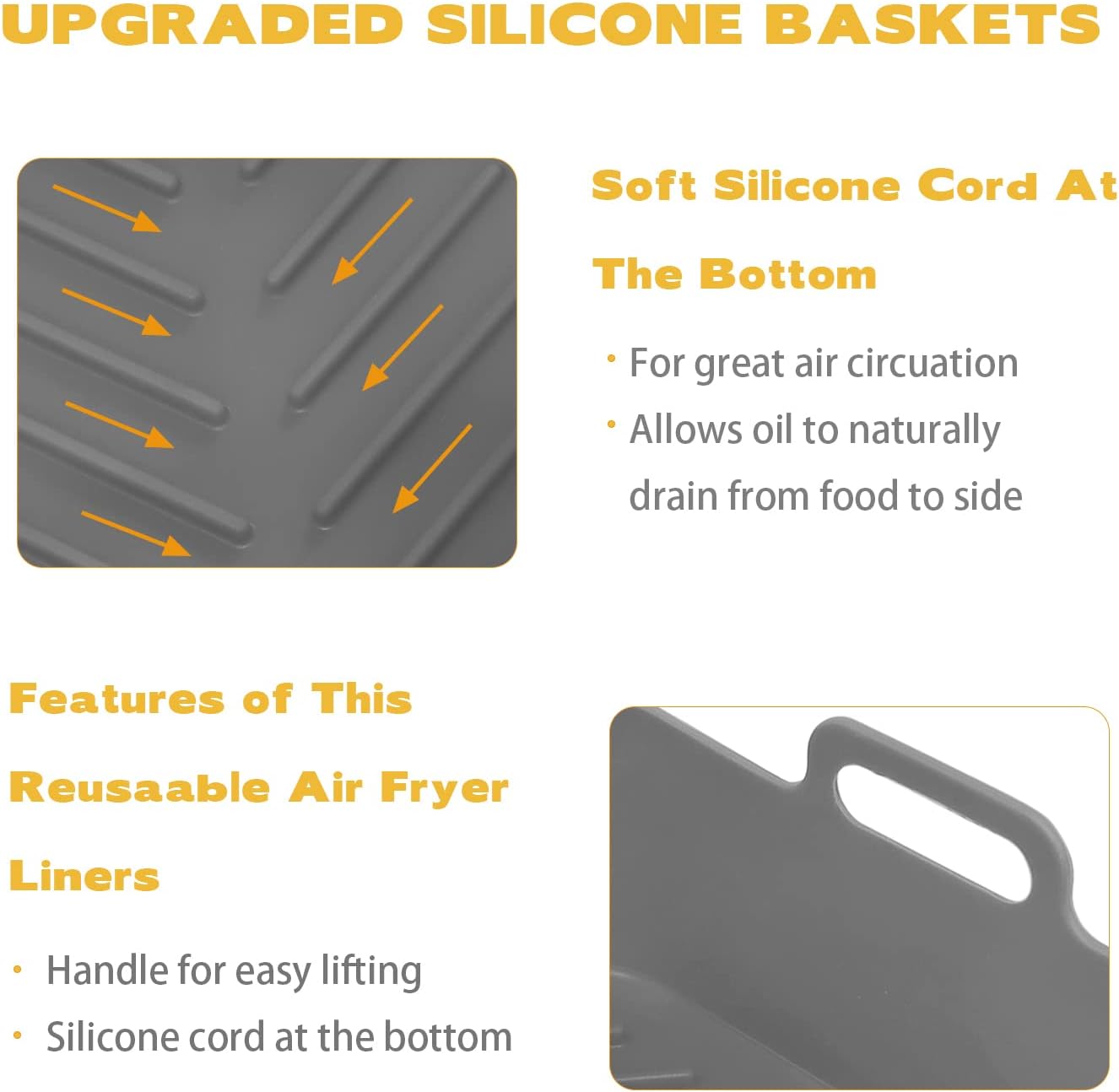 Detalle 1 de GOVD 2PCS Silicone Air Fryer Liners (Grey) for Dual Air Fryers