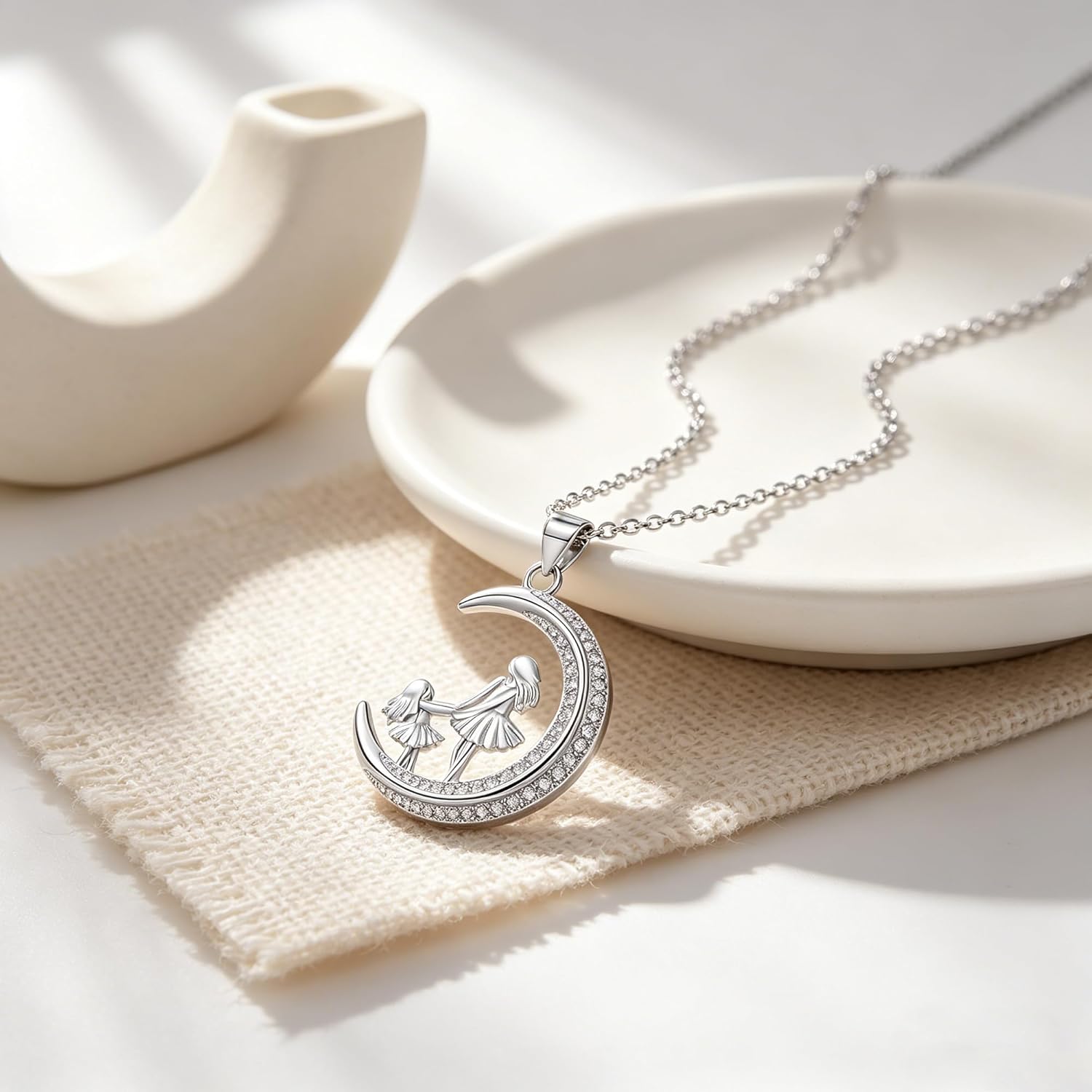 Thumbnail 1 de Hifeeled Halskette aus Sterling Silber 925 mit Mond-Anhänger – Geschenk für Mutter & Tochter