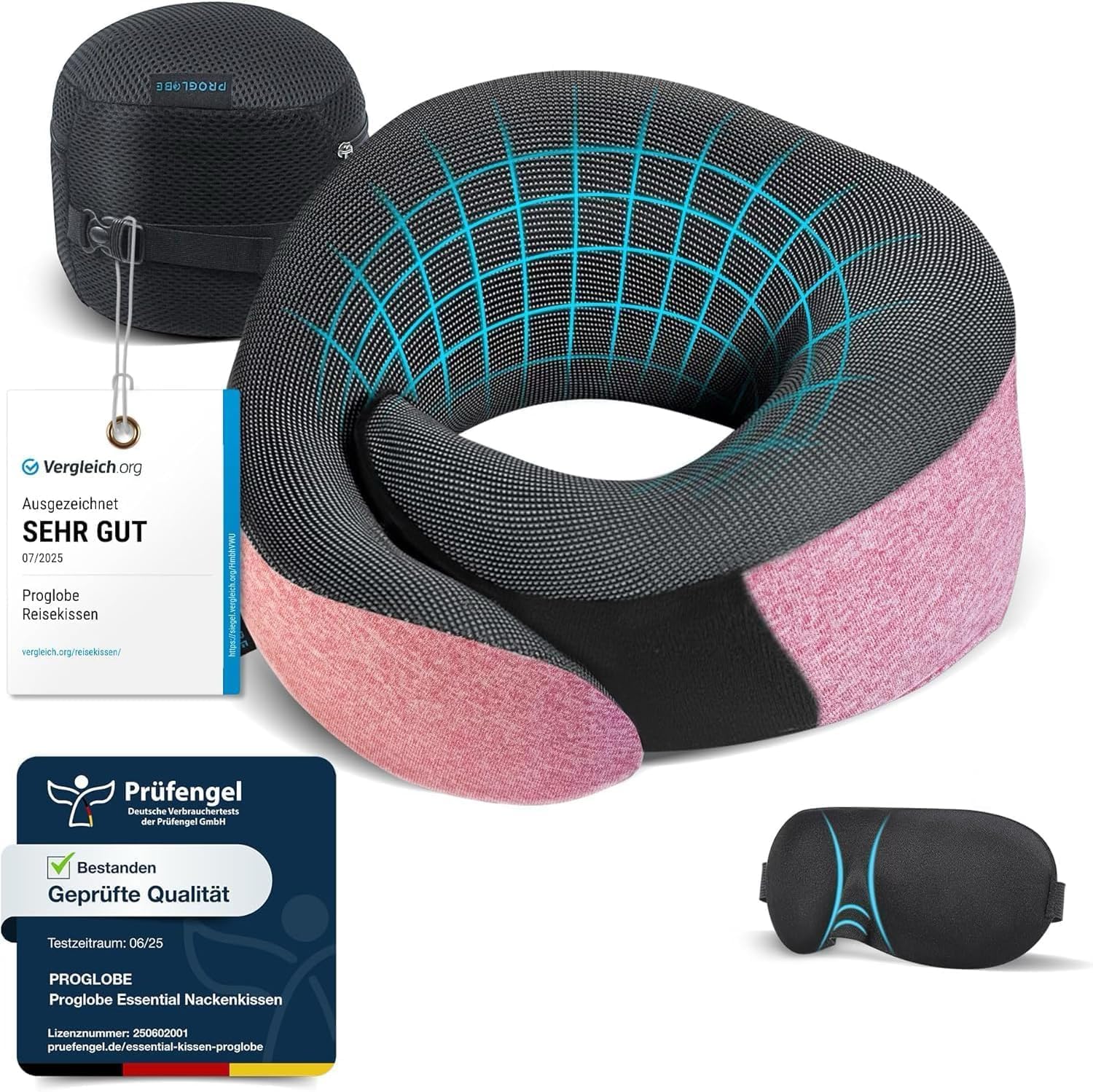 Proglobe Nackenkissen Flugzeug – Reisekissen aus Memory Foam, 100% Memory Foam, Rosa