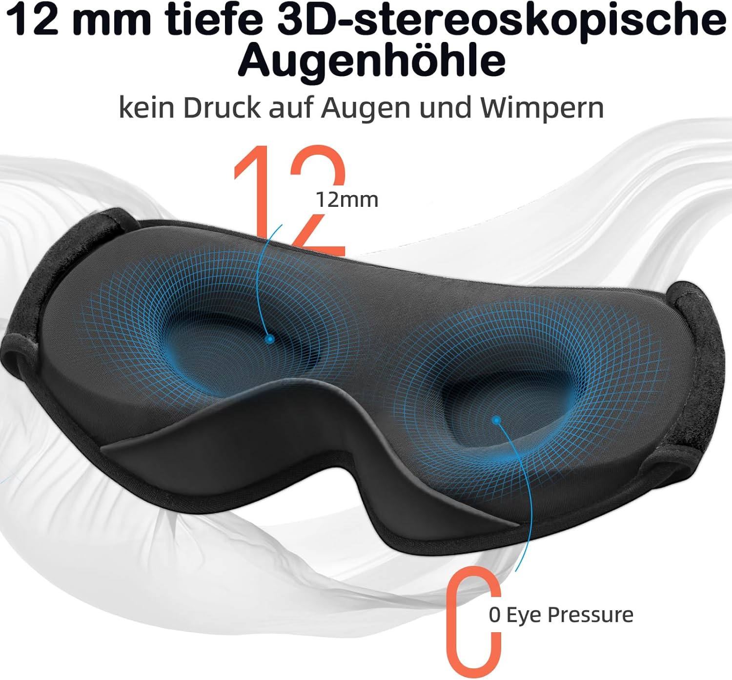 Detalle 2 de INNELO Schlafmaske für Seitenschläfer (3D lichtblockierend) mit Gehörschutz – ultraweich, mit Klettverschluss, Schwarz