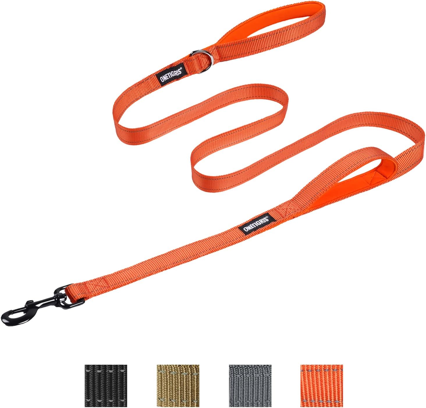 OneTigris Laisse pour chien sans tirage – 1,8 m, nylon 1000D, 2 poignées (orange)