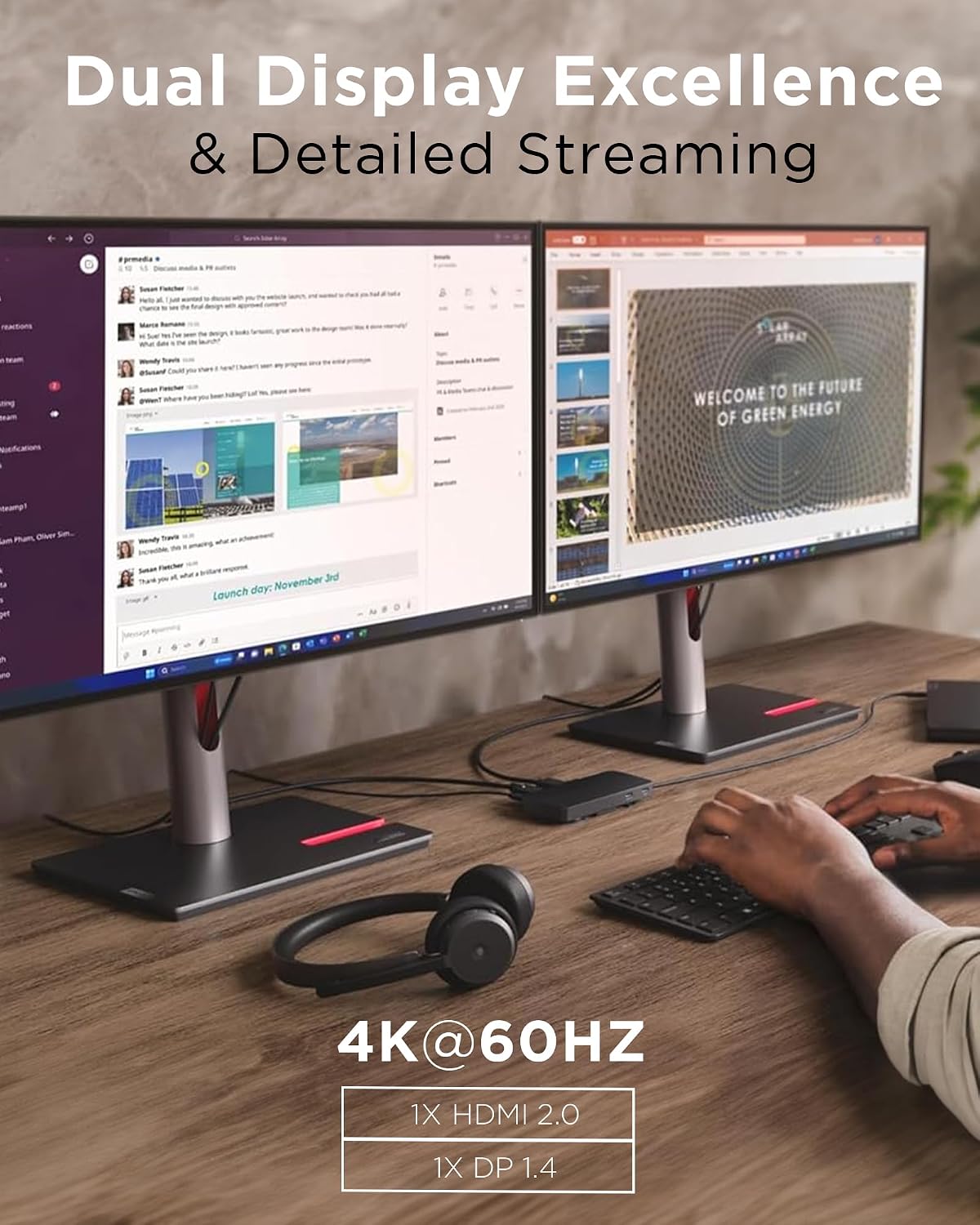 Thumbnail 3 de Lenovo USB-C Dual Display Travel Dock - 7 Ports, Integrated Cable, 4K Dual Display Capable