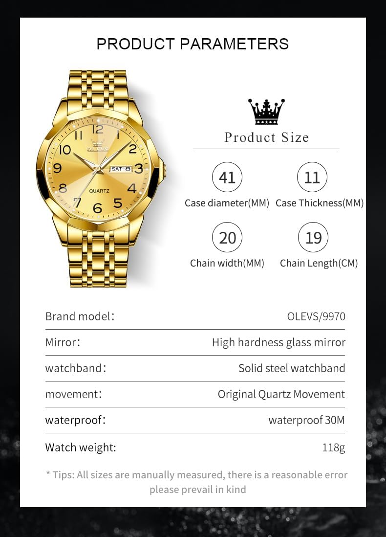Detalle de Montre homme OLEVS Quartz index diamants, acier inoxydable 316L, étanche 30 m et lumineuse