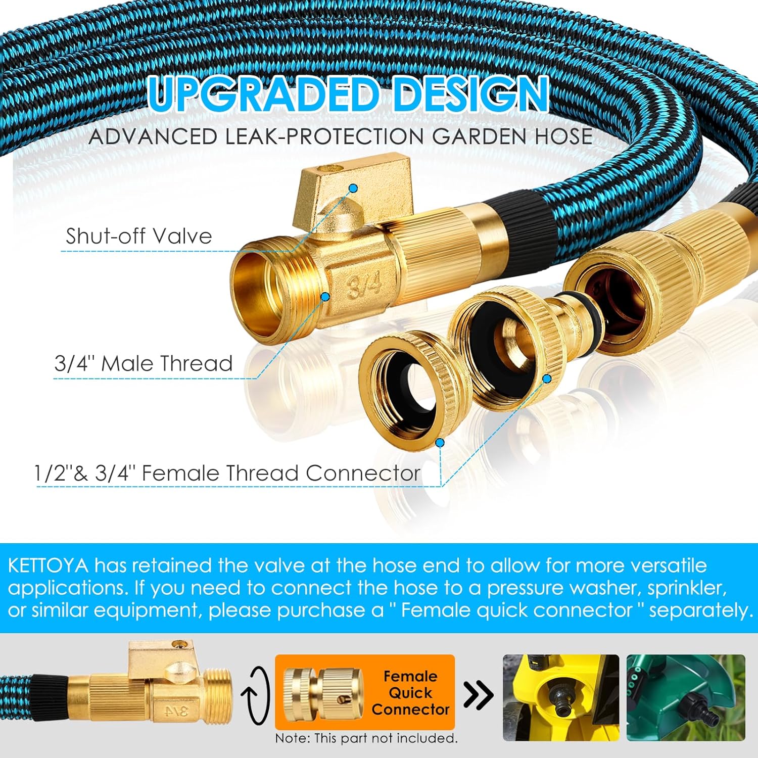 Detalle de KETTOYA 100FT expandable garden hose with nozzle