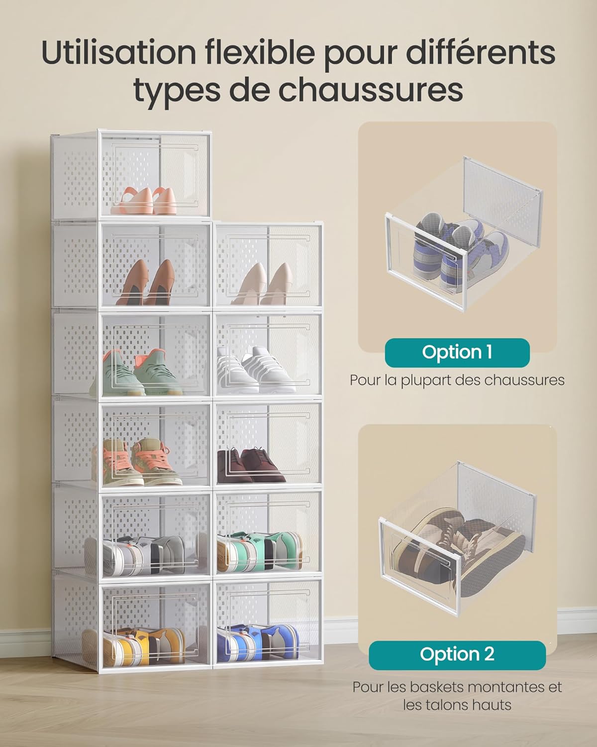 Thumbnail 3 de SONGMICS Boîtes à Chaussures Lot de 12 – Rangement transparent et pliable jusqu’à 47