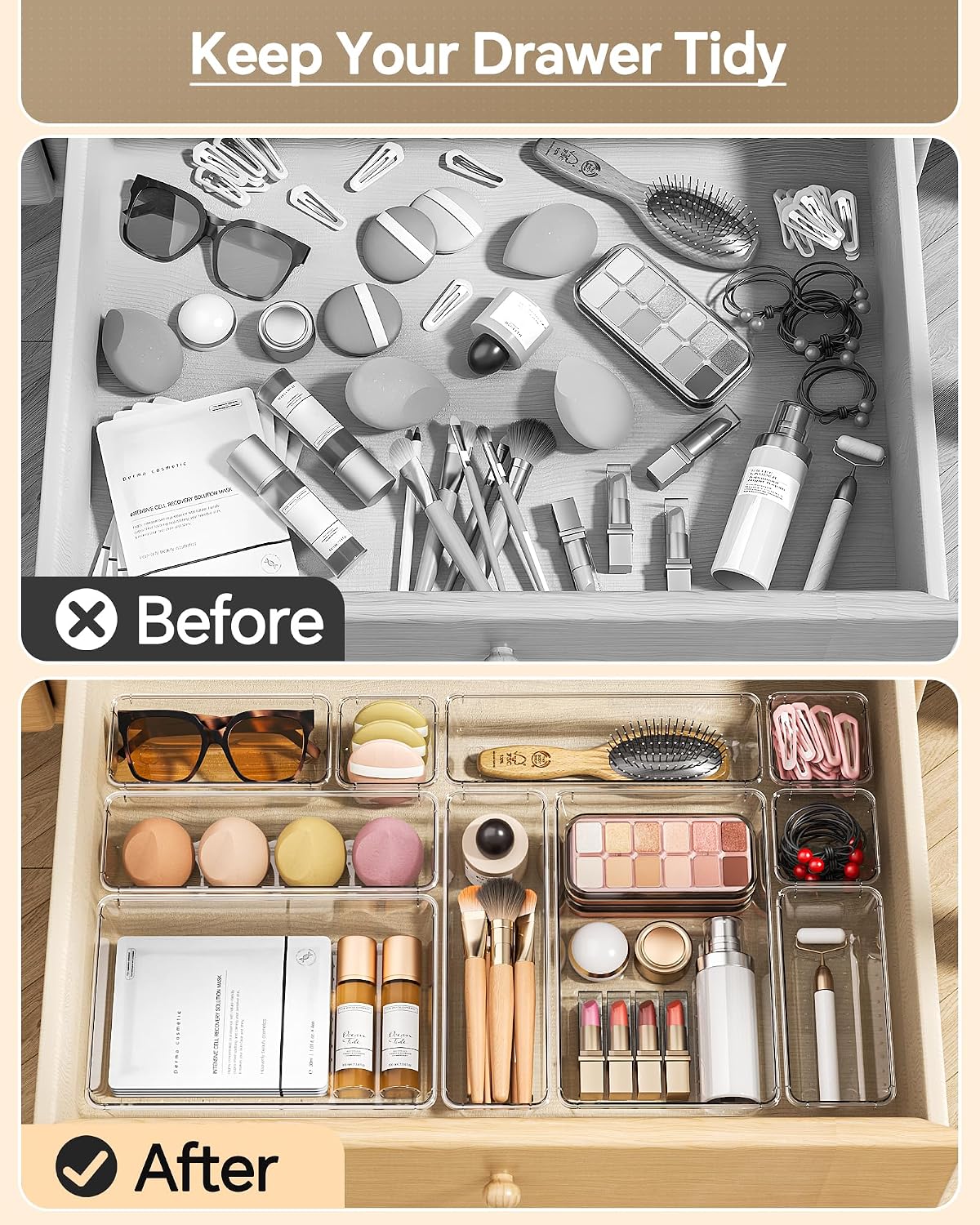Thumbnail 2 de KEMETHY H25-Clear 25-Piece Clear Plastic Drawer Organizer Set, 4 Sizes