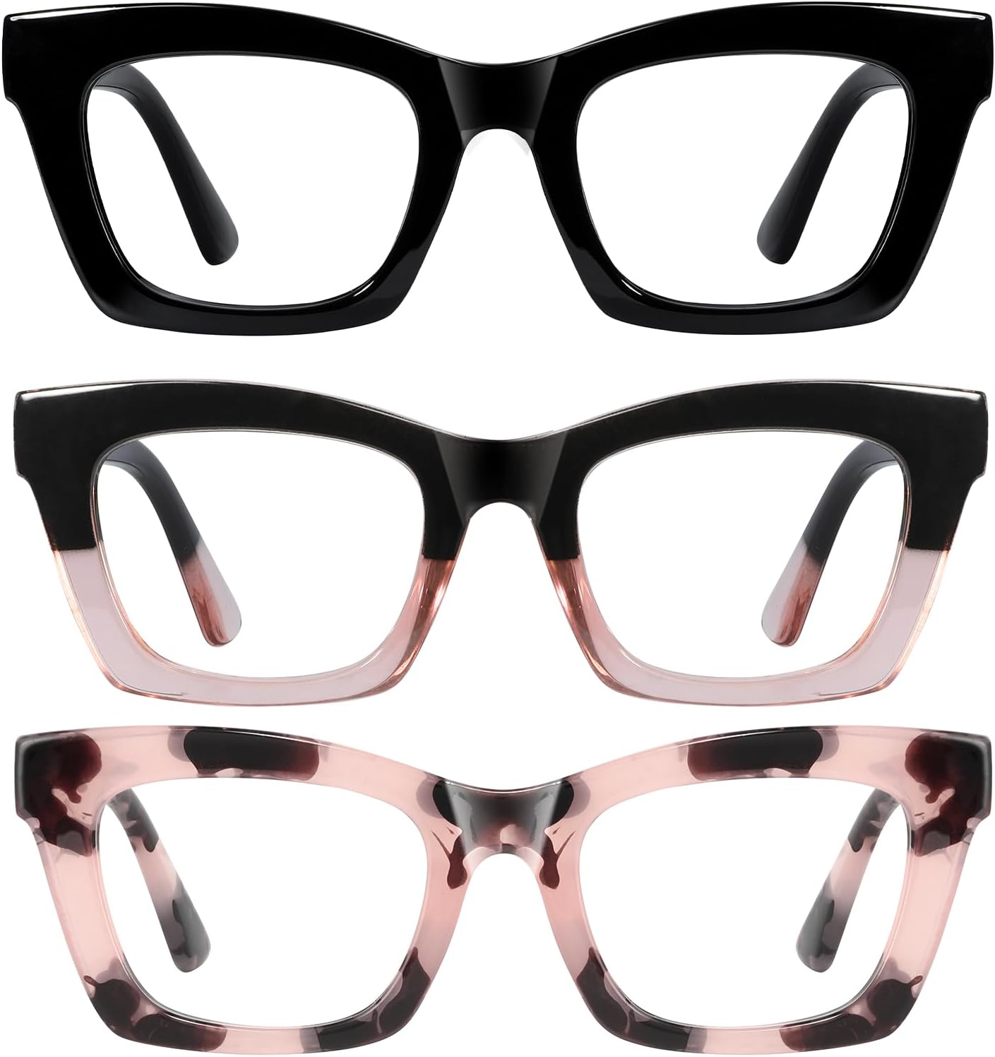 Detalle de resjok Blue Light Reading Glasses for Women, Square Frames, Spring Hinges, 3-Pair Set