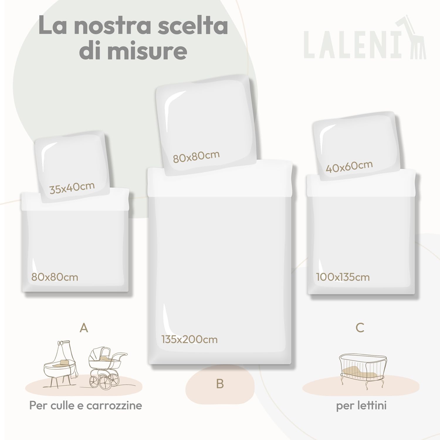 Thumbnail 6 de Laleni copripiumino lettino neonato 80x80 cm set lenzuola culla 80x80 cm con federa 35x40 cm verde, certificato OEKO-TEX