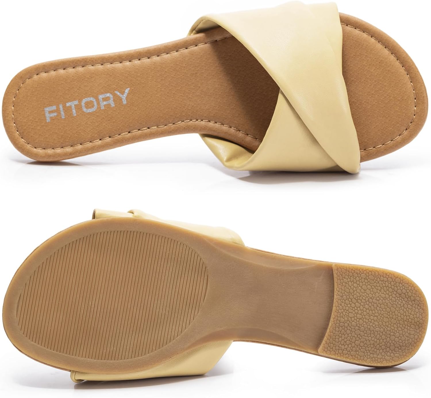 Detalle de FITORY Women's Flat Sandals Fashion Slides with Soft Leather - Summer Comfort in Size 6-11