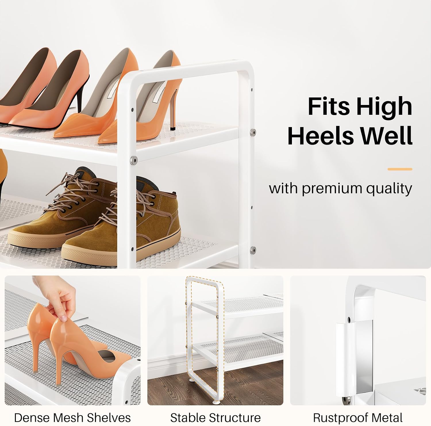 Detalle 1 de SNTD SN-NM-SR-WT-2T-HXJ Expandable 2-Tier Metal Shoe Rack, White