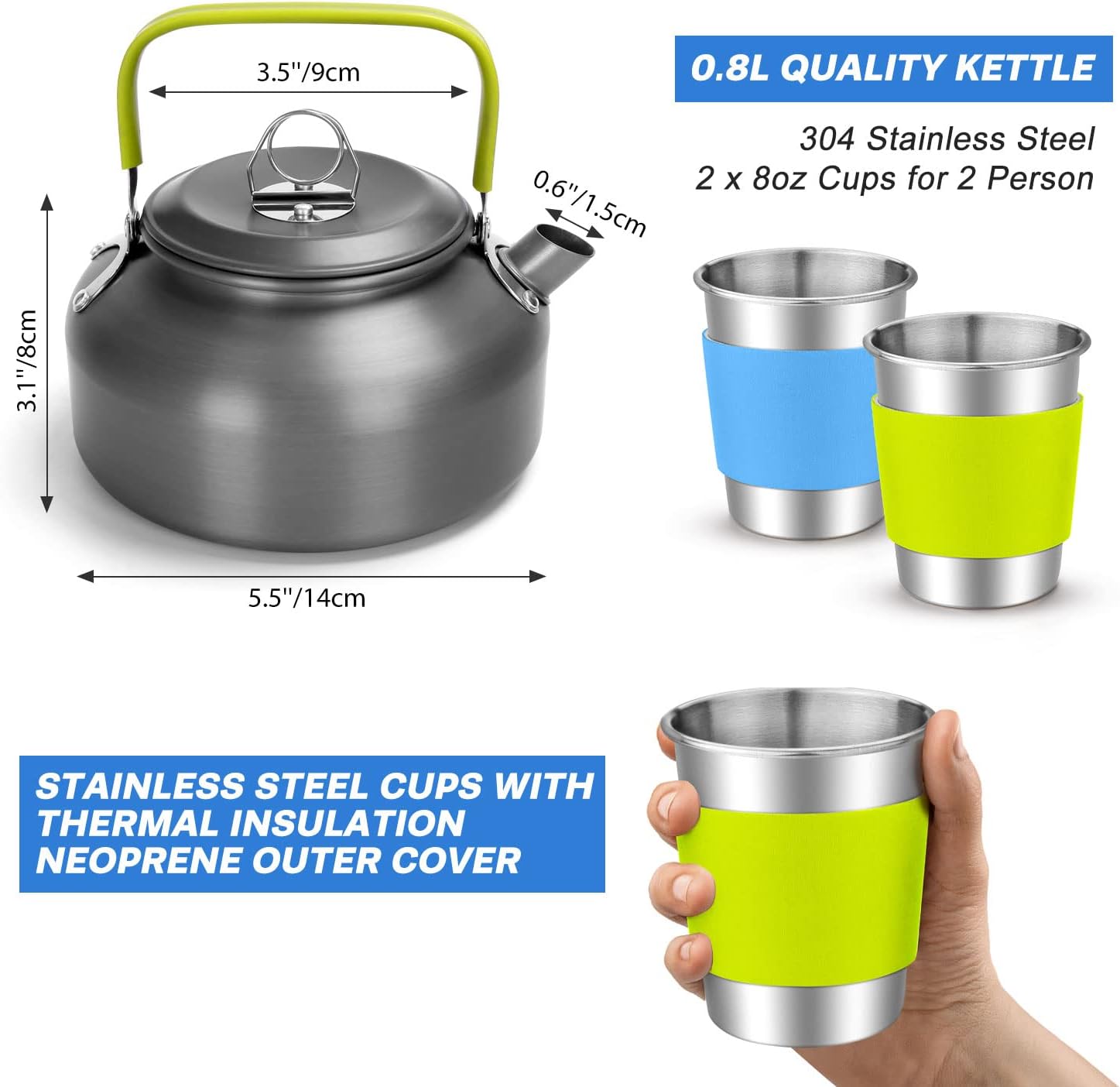 Thumbnail 3 de Odoland Camping Geschirr-Set mit Antihaft Topf und Pfanne – 17-teiliges Outdoor-Kochset aus Edelstahl