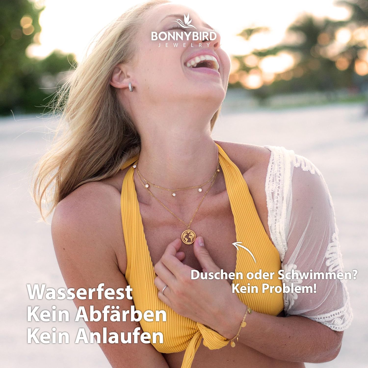 Thumbnail 2 de BONNYBIRD Wasserfeste Edelstahl Halskette für Damen mit 8 Zirkonia-Steinen (Silber, Gold & Roségold)
