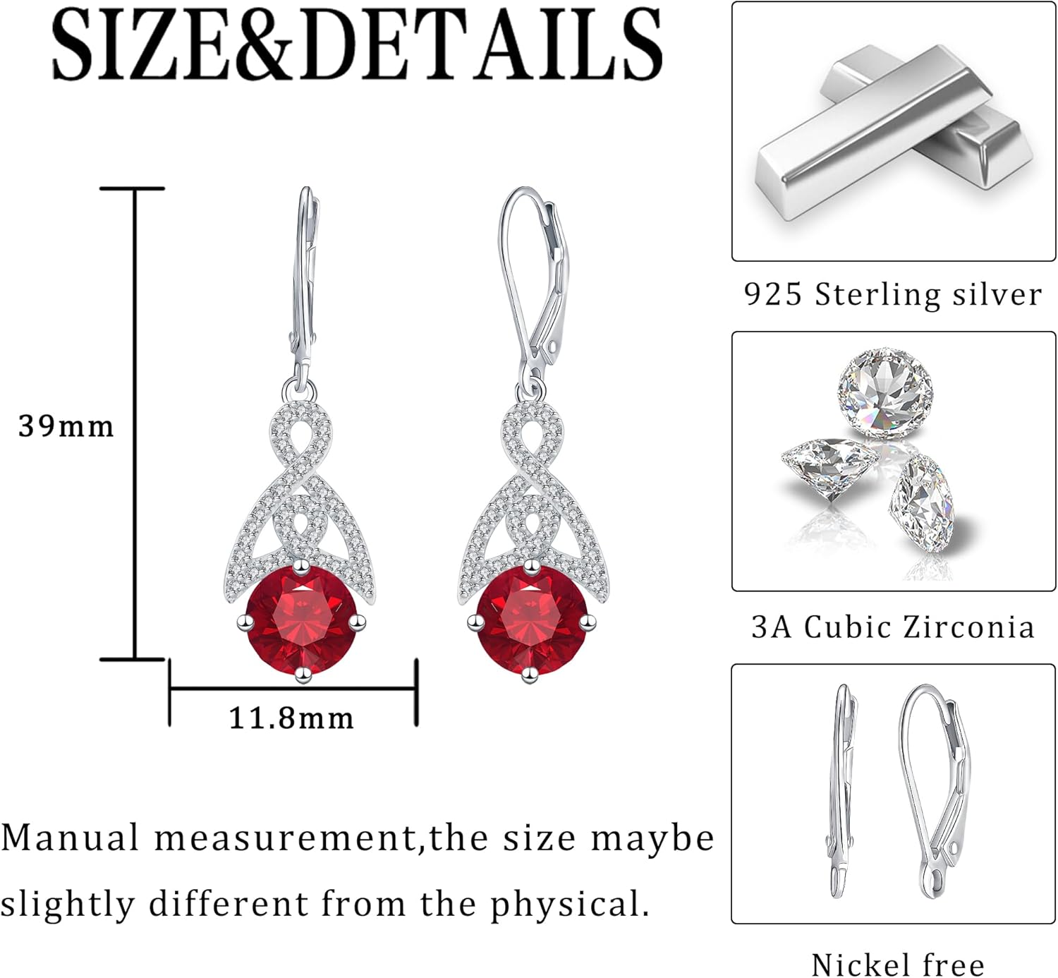 Detalle de J.MOULING Herz Ohrringe Damen – 925 Sterling Silber mit Zirkonia, elegantes Herzdesign
