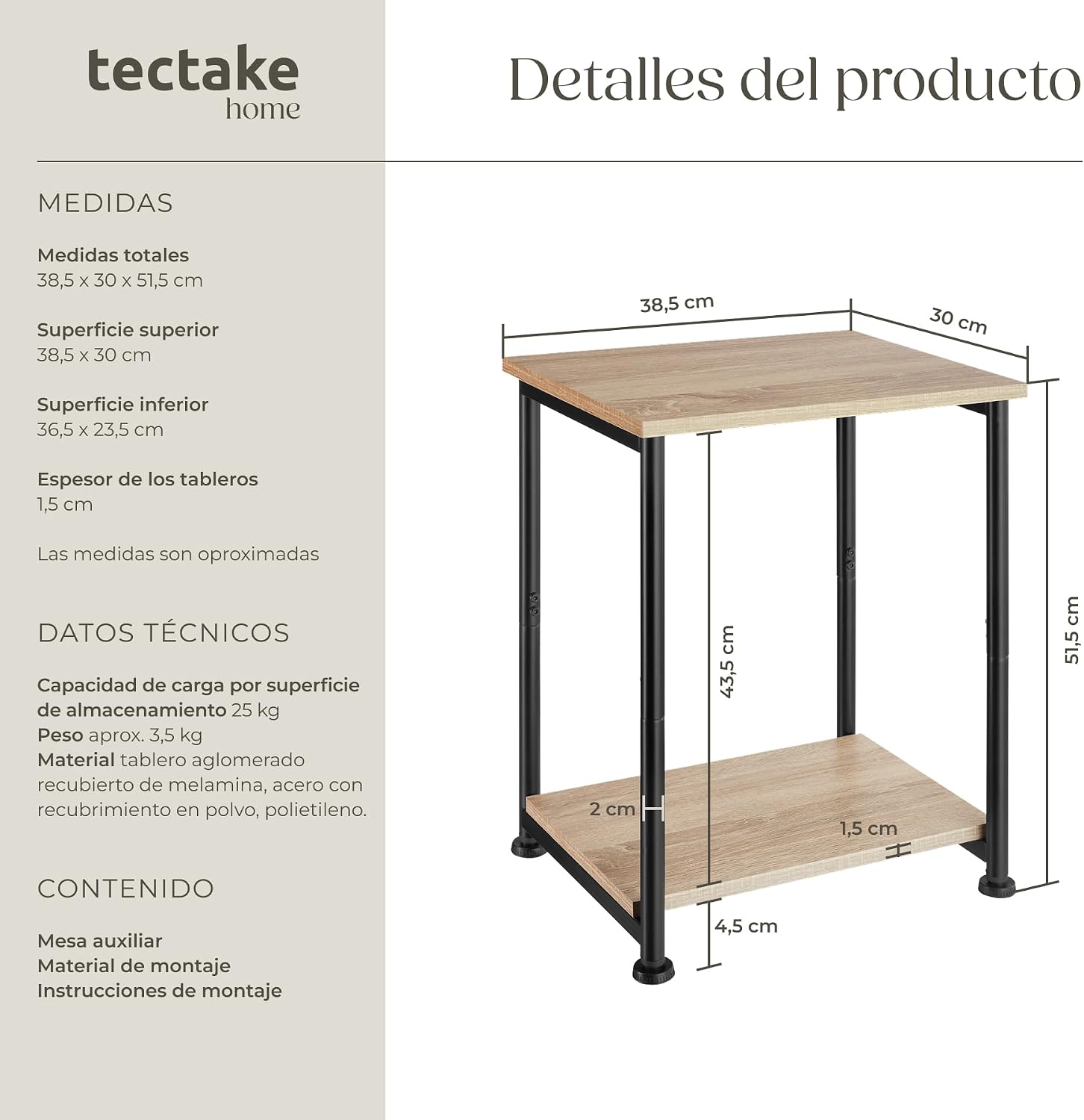 Thumbnail 1 de tectake Yonkers Mesa Auxiliar
