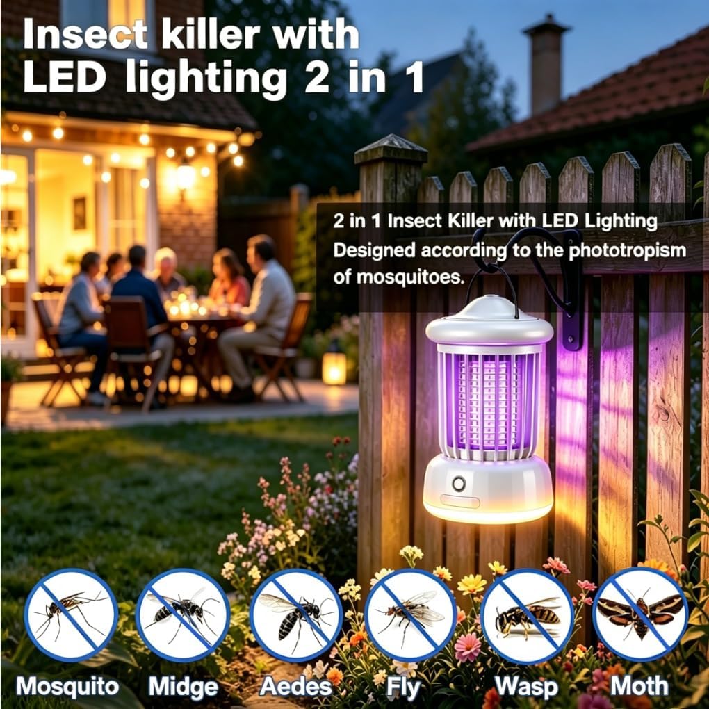 Detalle 2 de Rechargeable Bug Zapper Lamp with UV Light and Night Light (2026 Upgrade) – 2-in-1 Portable Mosquito Killer
