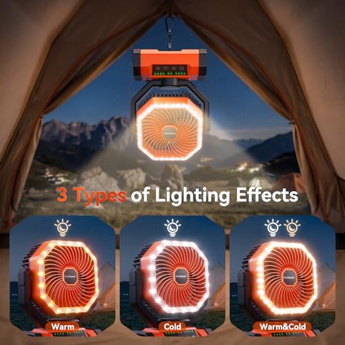 Detalle de Doublepow 20000mAh Camping Fan with LED Light: Portable, Remote-Controlled Oscillating Fan for Outdoor Use