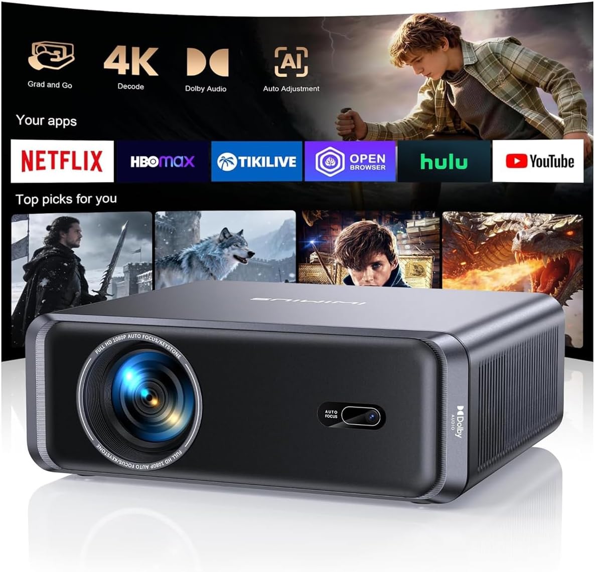 Thumbnail 6 de iWIMIUS P65 Smart Beamer mit Netflix-App & Dolby, Autofokus/Trapezkorrektur, 1000 ANSI, WiFi 6 & Bluetooth 5.2