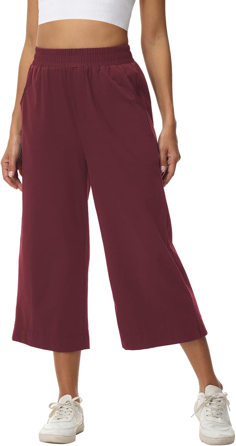 Detalle de HMIYA Damen 3/4 Baumwolle Culotte Hose – Sommer, Weite Beine, Taschen, elastischer Bund