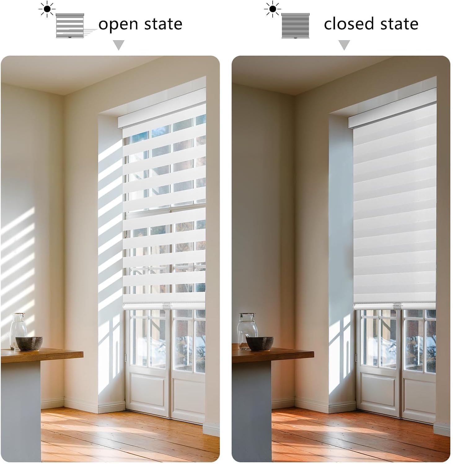 Detalle 2 de AOSKY Cordless Zebra Blinds for Windows — 36" W x 47" H, White