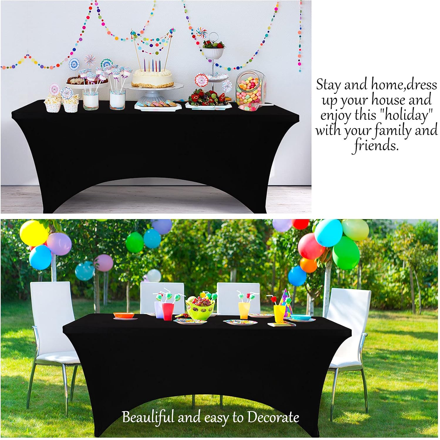 Thumbnail 4 de BDDC 6 ft Table Covers, 6 Pack Black Stretch Tablecloths 📏⬇