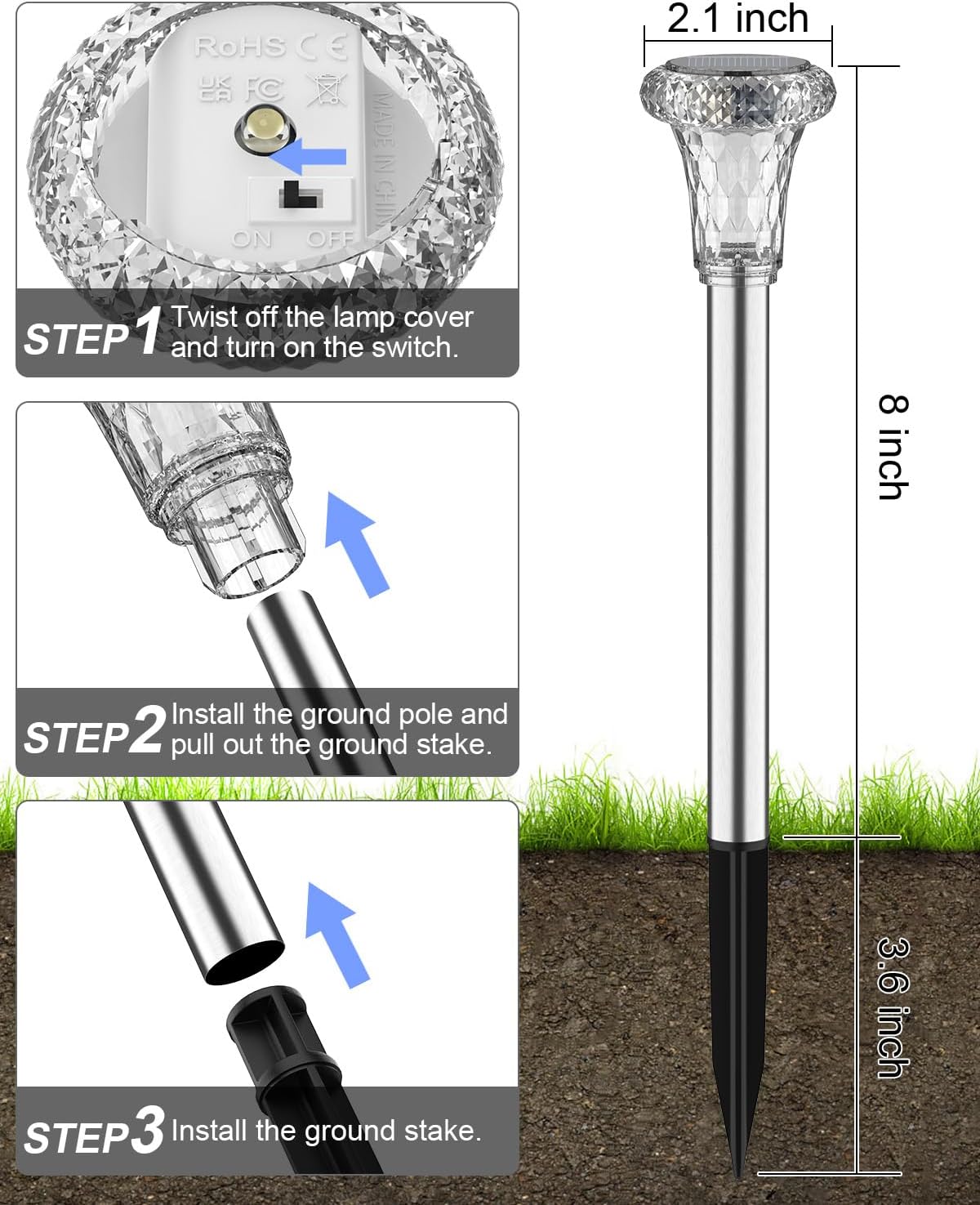 Thumbnail 6 de SonPen 6er-Set Solarlampen für außen mit LED, IP65 Edelstahl (Warmweiß) – Solar-Gartenleuchten für Wege & Terrasse