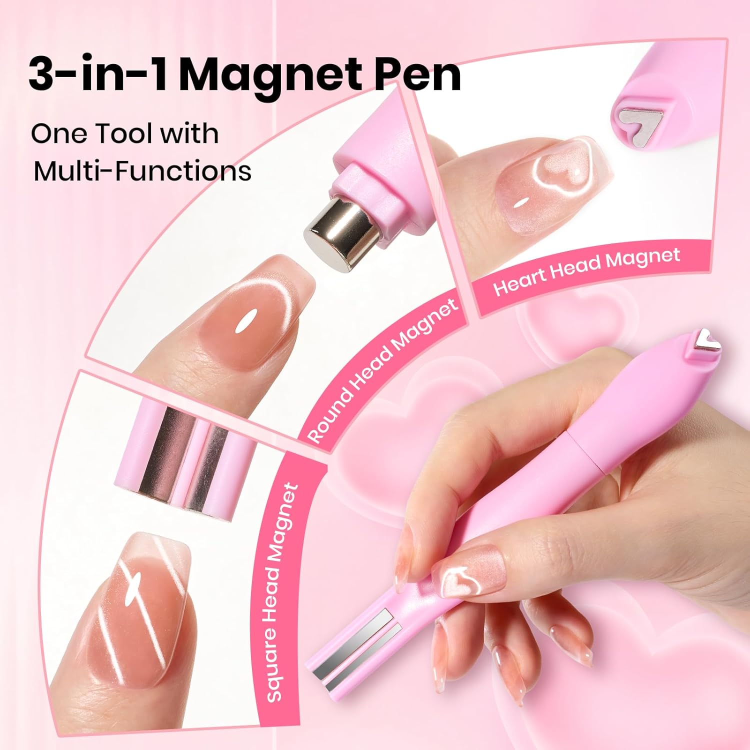 Detalle de Beetles Cat Eye Magnet Pen (3-in-1) for Nail Art: Heart, Round & Stripe Effects