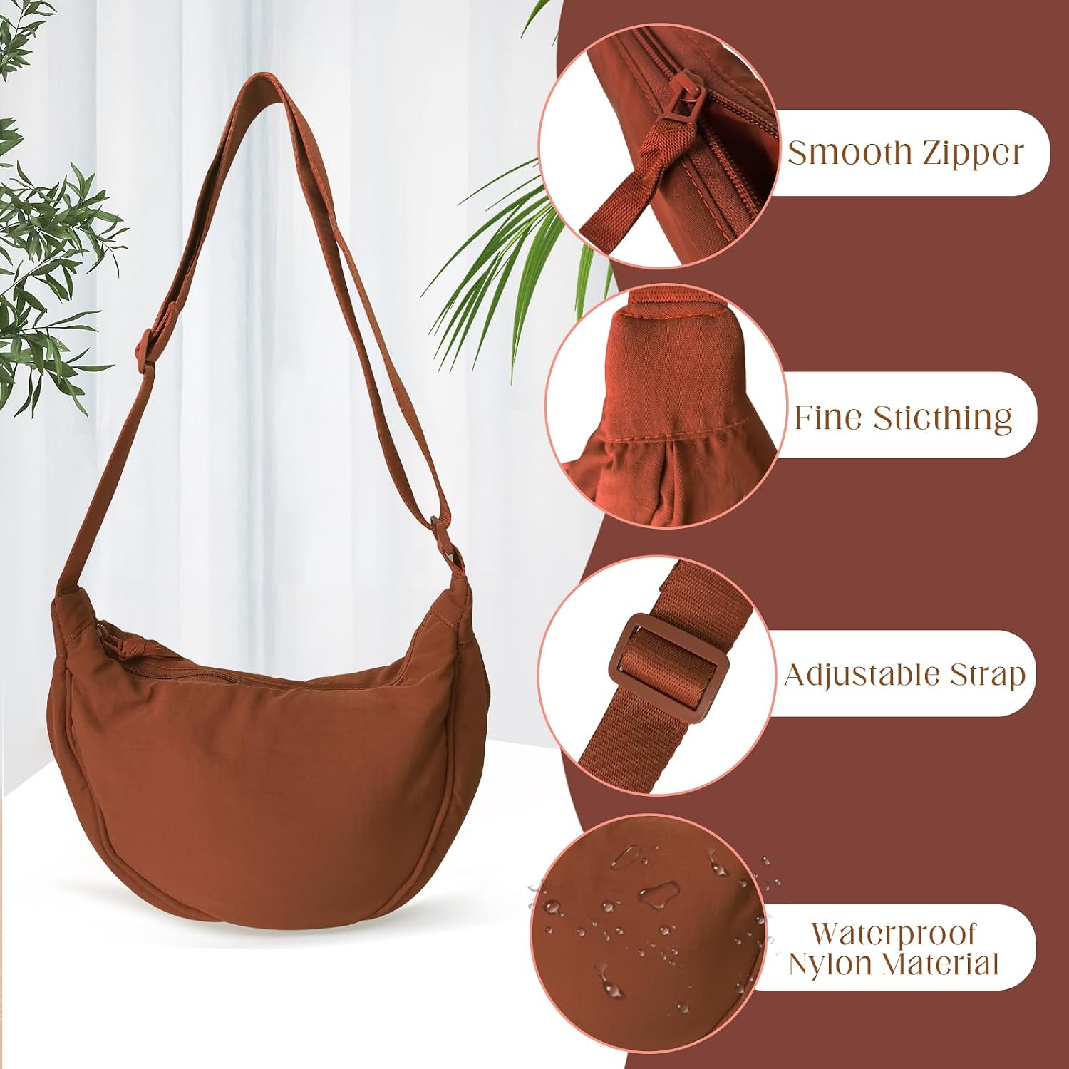 Detalle de LOCCY Crescent Bag for Women: Nylon Dumpling Crossbody with Adjustable Strap
