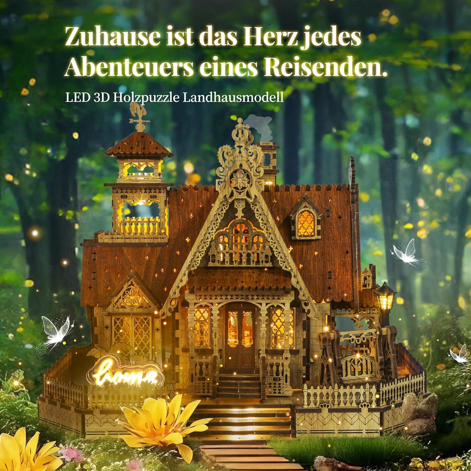 Thumbnail 1 de FUNPOLA LED 3D Holzpuzzle für Erwachsene – DIY Miniatur-Cottage mit LED-Blitz