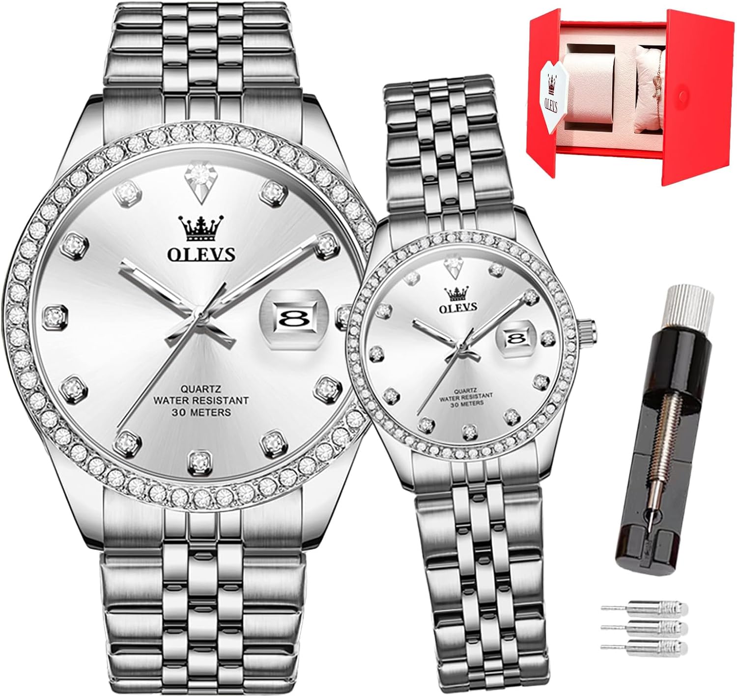 Detalle de OLEVS Paar Uhr – romantische Analoge Quarzuhr für Damen & Herren, wasserdicht & leuchtend