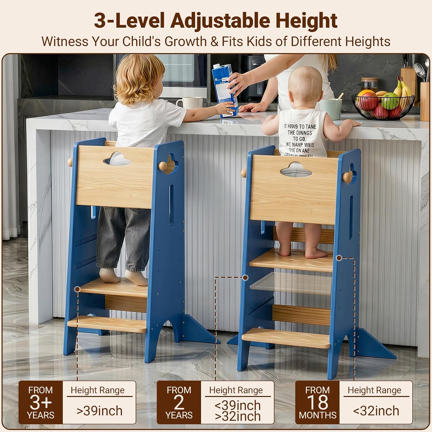 Thumbnail 1 de COSYLAND CS000132-5-US-GD Toddler Kitchen Tower, 3-Level Adjustable Wood