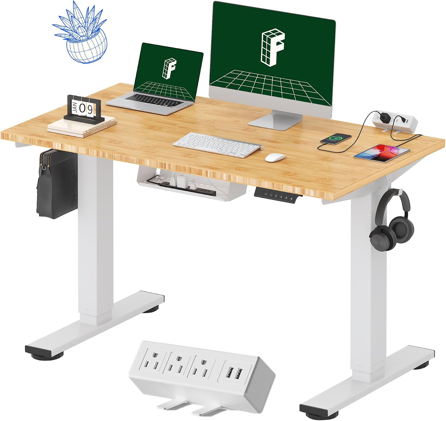 FLEXISPOT EN2 EN1S+C-R5528LB-ZB Electric Standing Desk Bundle, 55" x 28