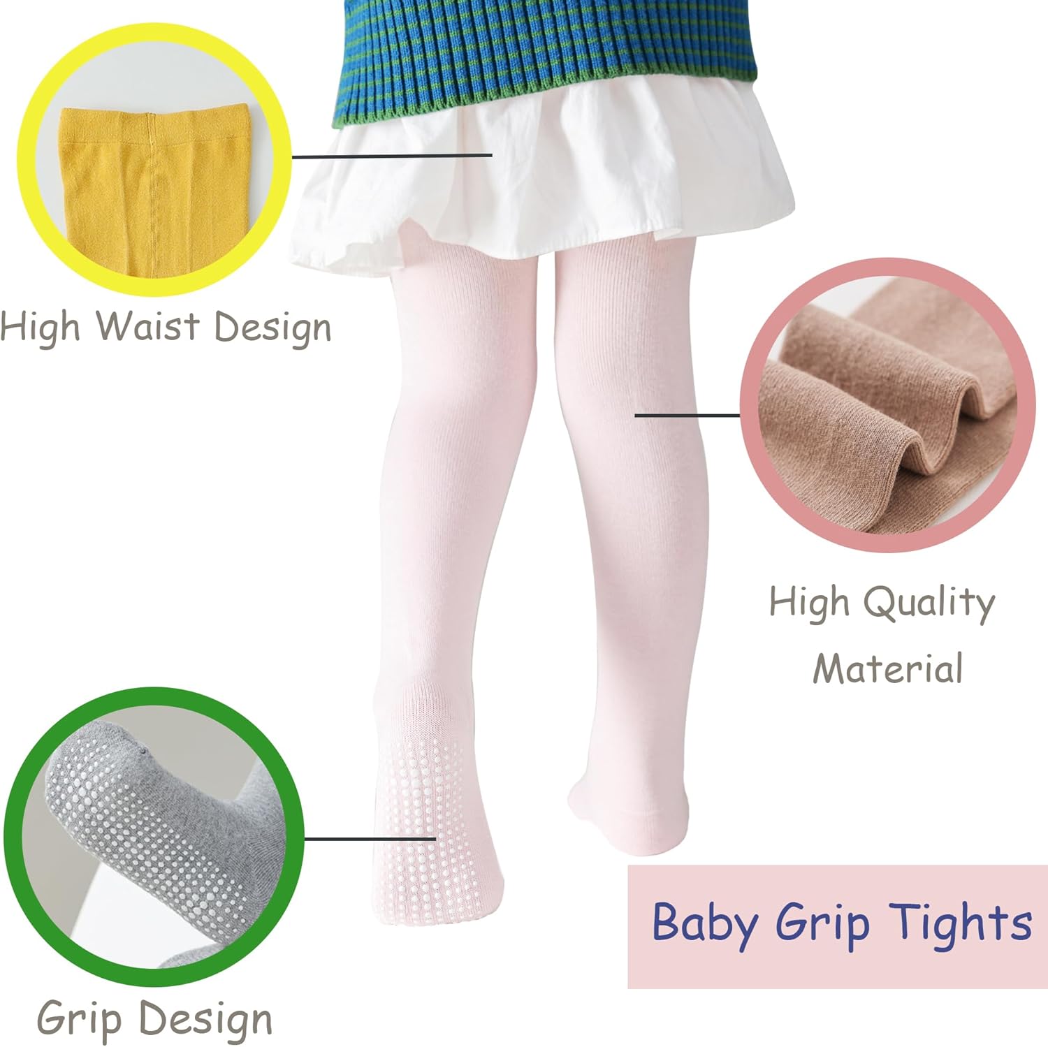 Thumbnail 1 de Marchare Baby Girls Thick Cotton Tights with Non-Slip Grips