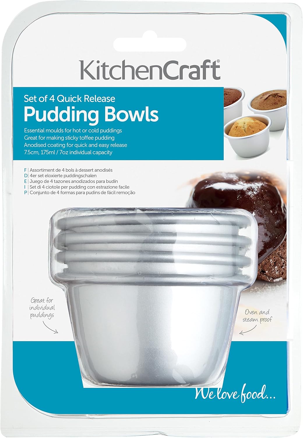 Thumbnail 2 de KitchenCraft mini-puddingvormen van geanodiseerd aluminium, 7,5 cm, 175 ml