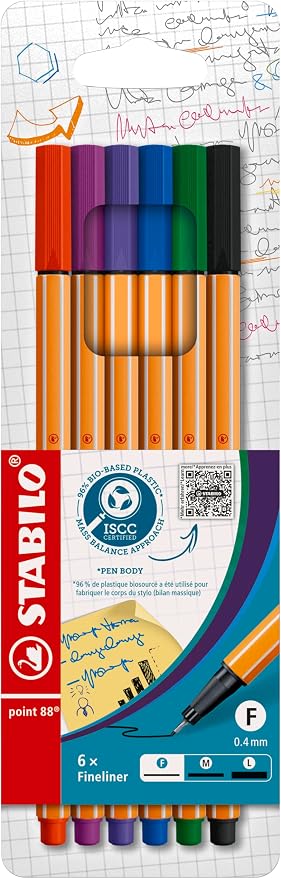 Detalle de STABILO Point 88 Rotuladores Finos – Estuche de 6 colores🖊