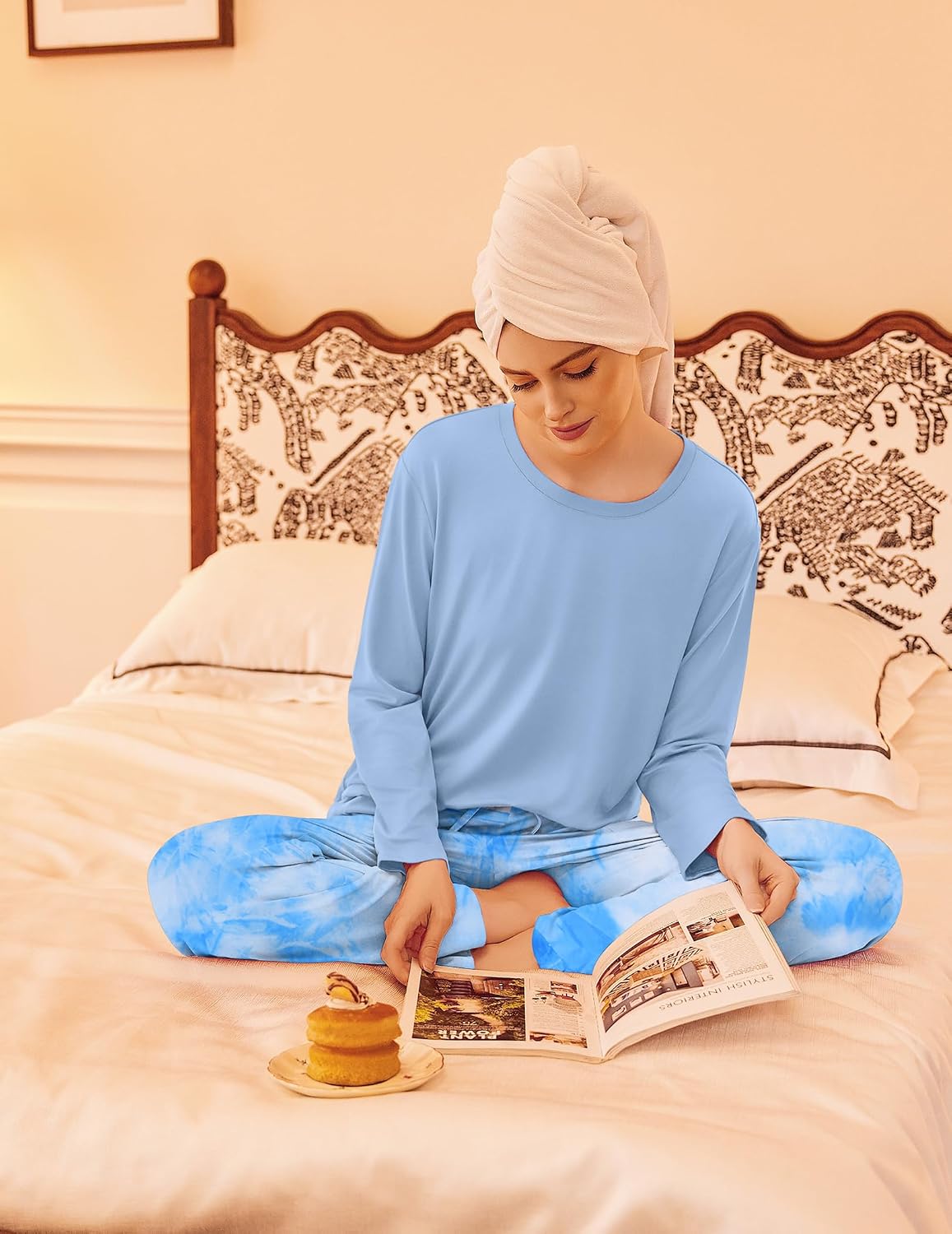 Detalle 2 de Ekouaer 2-Pack Women's Pajama Sets with Long Sleeves, Pockets & Drawstring Pants