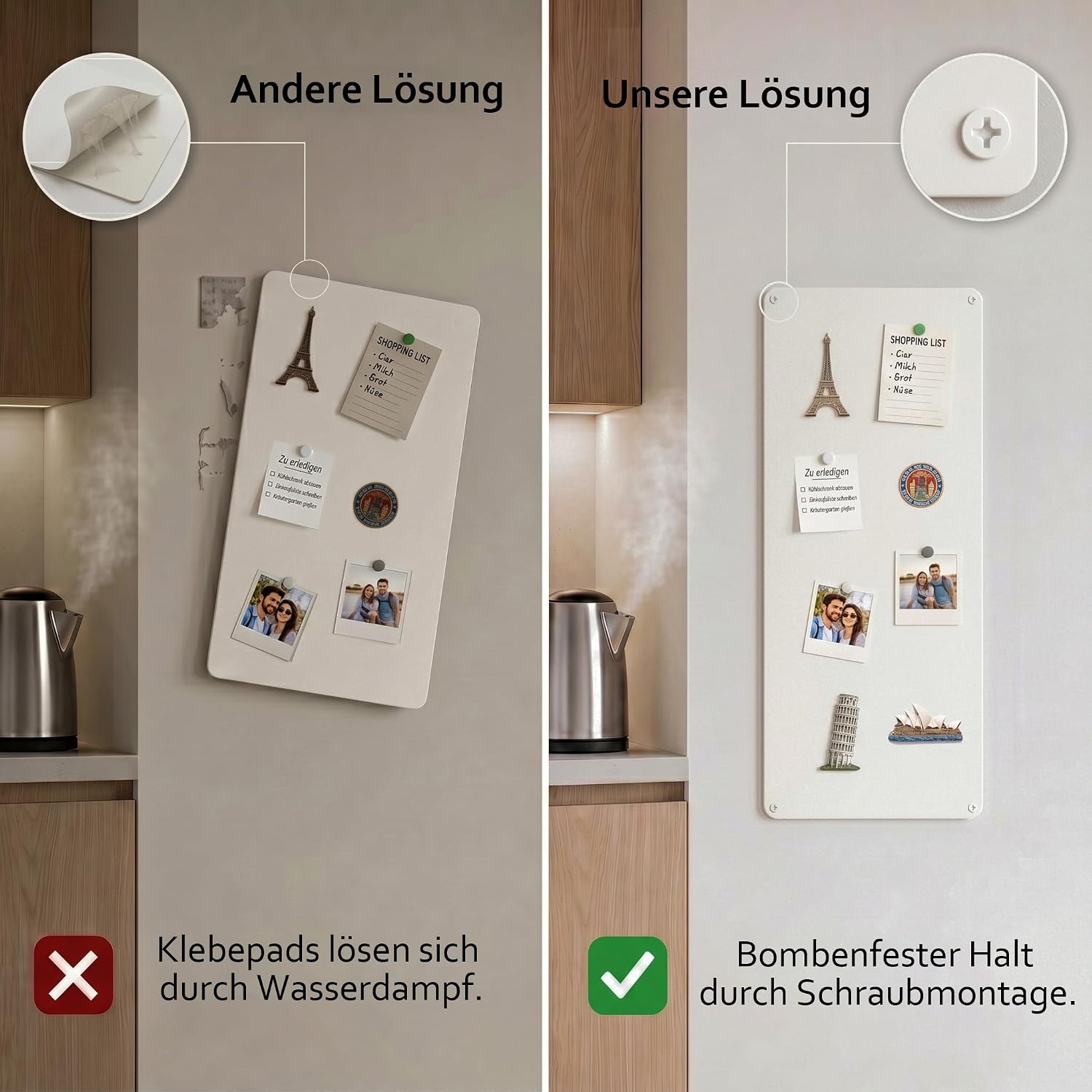 Detalle 2 de Warasee Magnettafel Küche Weiß 30 × 70 cm – schlanke Wandtafel für Notizen & Erinnerungen