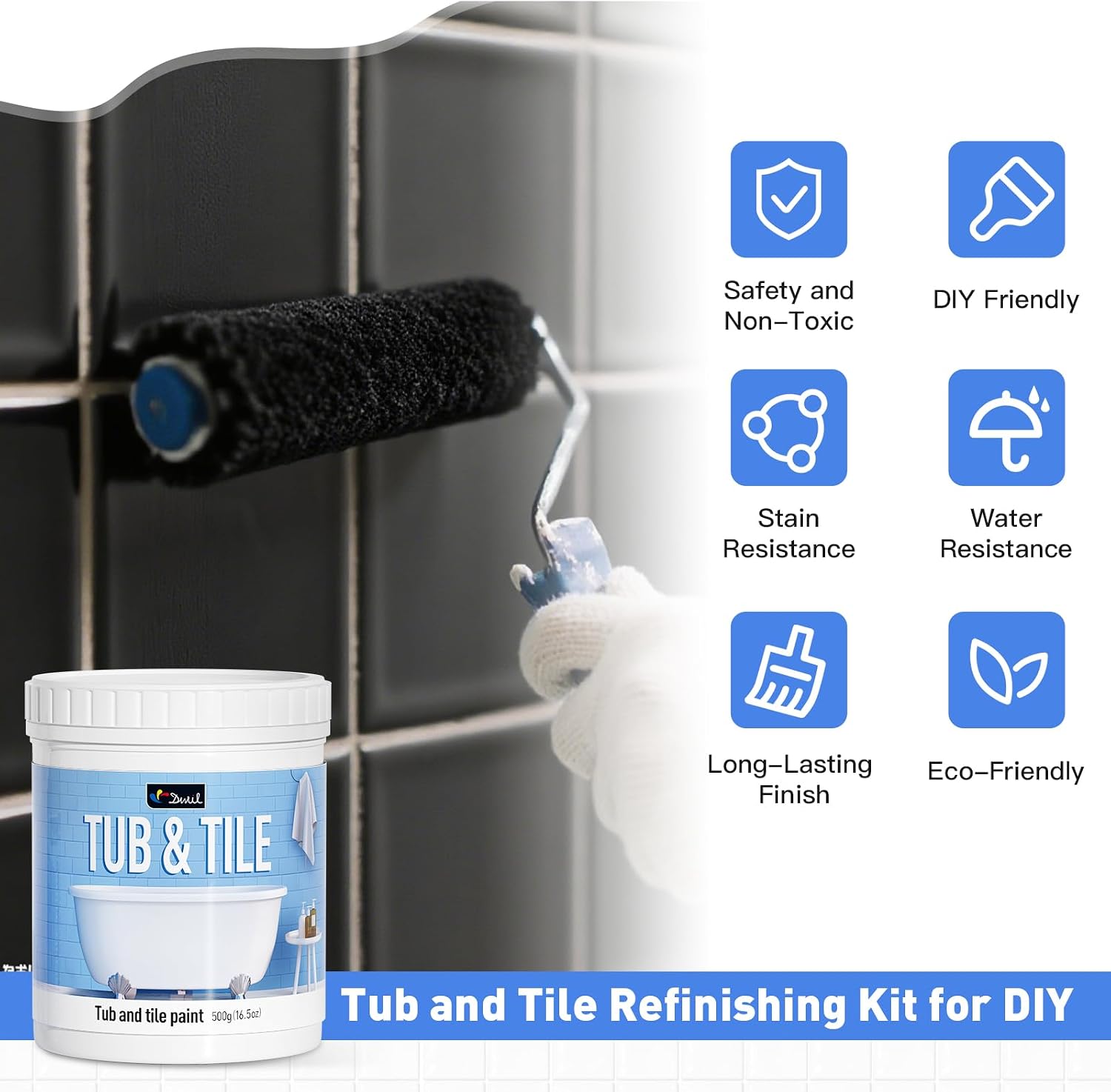 Detalle 2 de DWIL Tile Paint Refinishing Kit, Water-Based Semi-Gloss Black with Tools