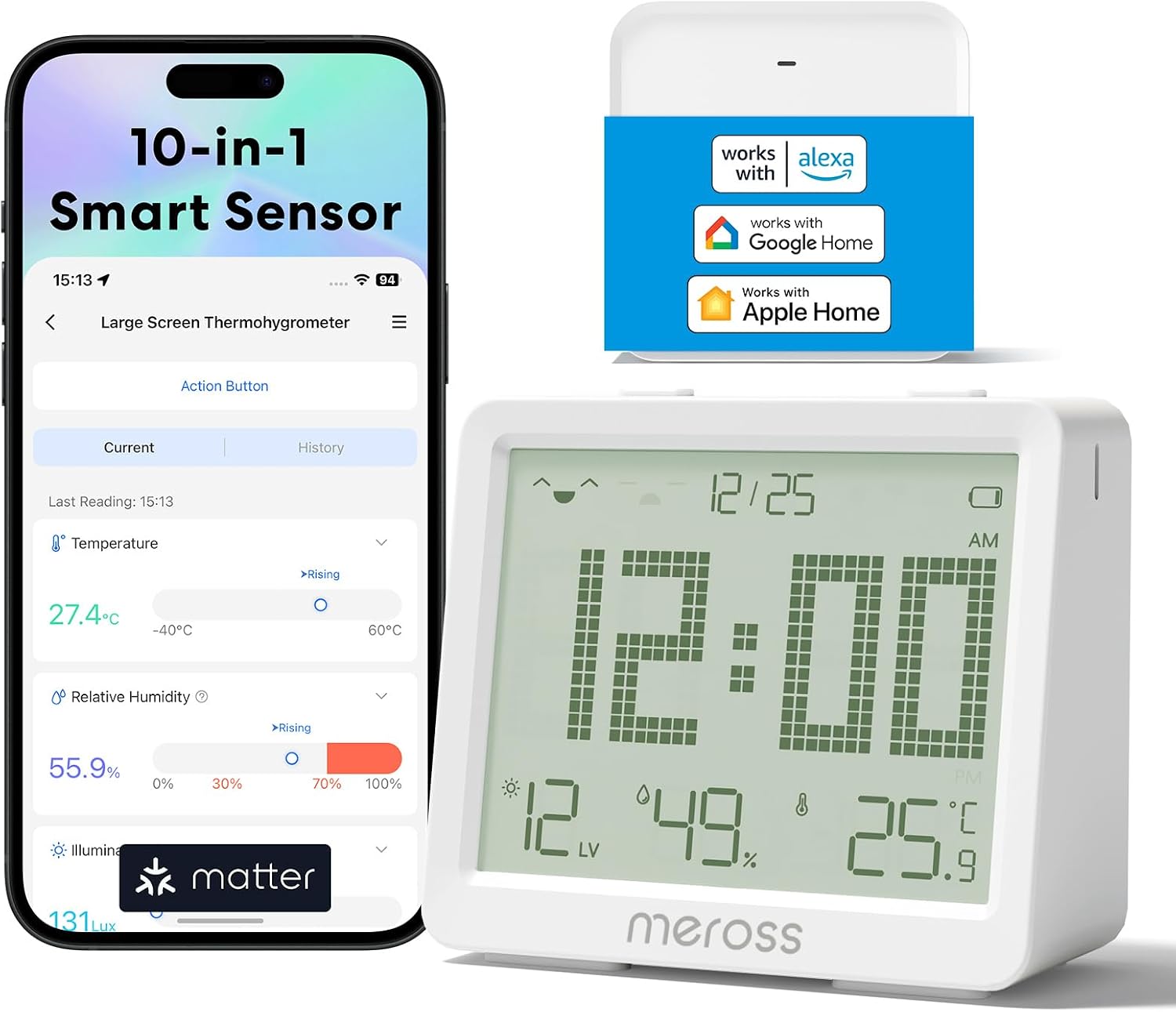 Meross Igrometro Termometro WiFi per ambiente con display