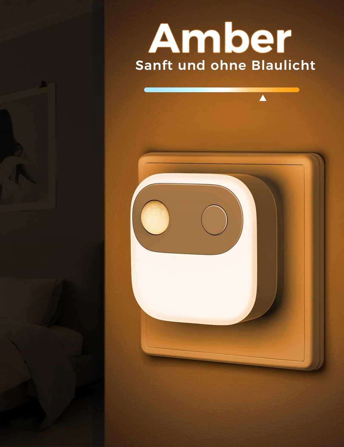 Detalle 2 de Emeritpro Nachtlicht-Steckdose mit Bewegungsmelder und Dämmerungssensor (Bernstein, 2er-Set)